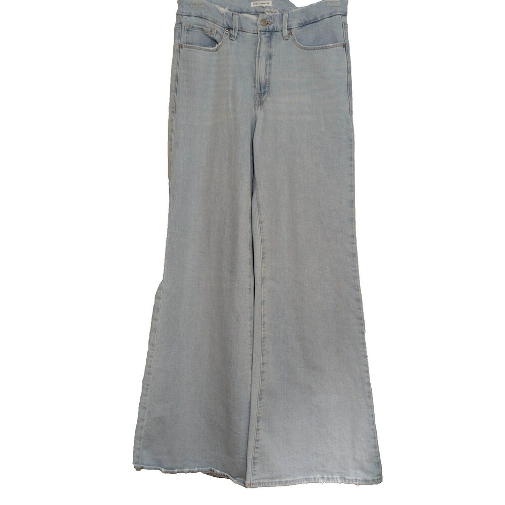 Good American Womens Good Waist Palazzo Flare Bell Bottom Jeans Light Wash 10/30